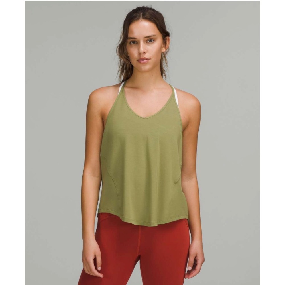 Lululemon Modal-Silk Yoga Tank Top Size 8 Sage Green T-Open Back Athleisure Gym